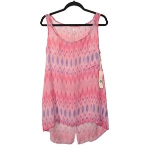 BETTINIS Pink Purple Geometric Print Semi Sheer Sleeveless Swim Cover-up Top NWT